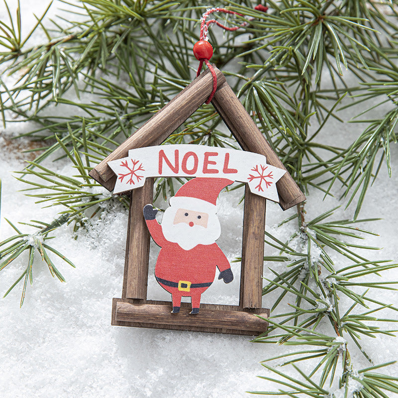 Wooden House Christmas Ornaments - Santa & Snowman Set
