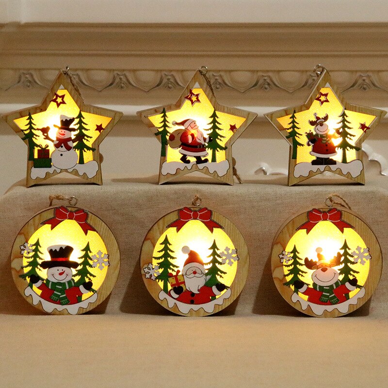 Wooden Christmas Ornaments With Warm Luminous Glow