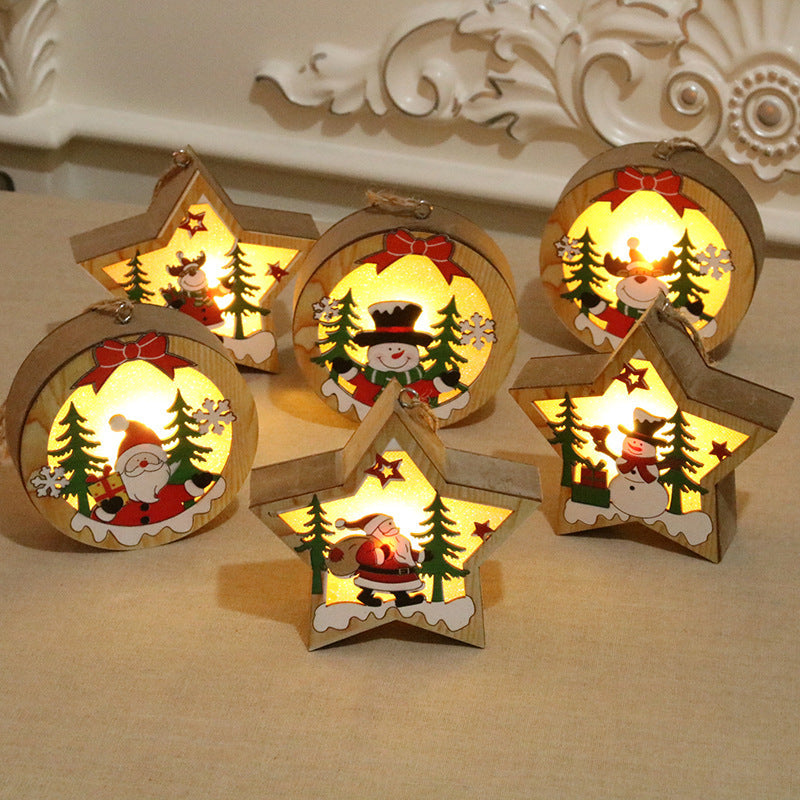 Wooden Christmas Ornaments With Warm Luminous Glow
