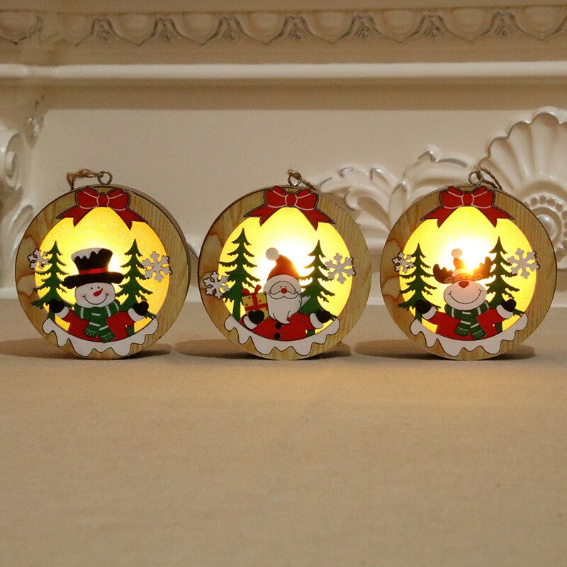 Wooden Christmas Ornaments With Warm Luminous Glow