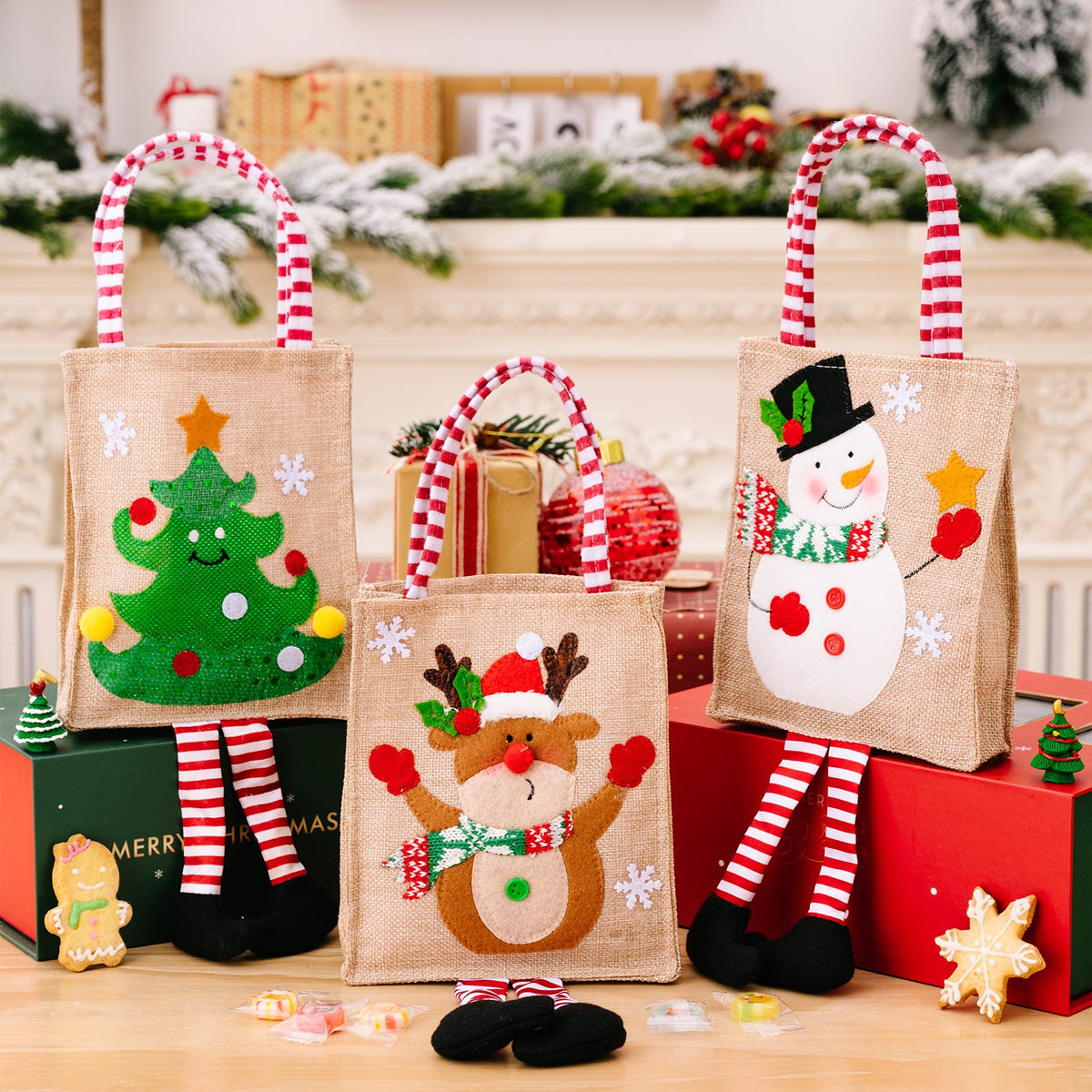 Christmas Gift Tote Bags for Kids, Reusable Holiday Decor
