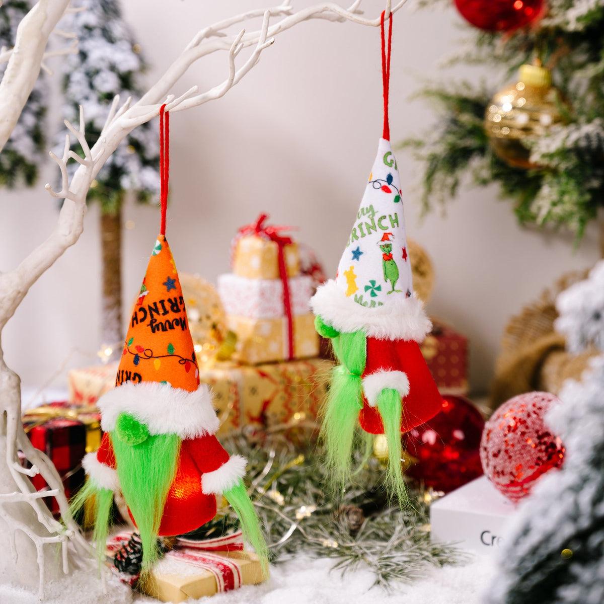 Christmas Hanging Ornaments With Warm LED Glow, Set of 2