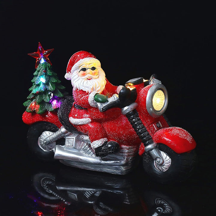 Light-Up Santa Motorcycle Christmas Table Decoration