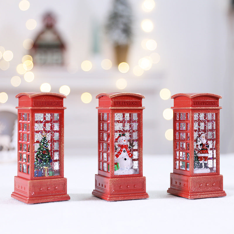 Lighted Phone Booth Christmas Ornament with Glowing Scene