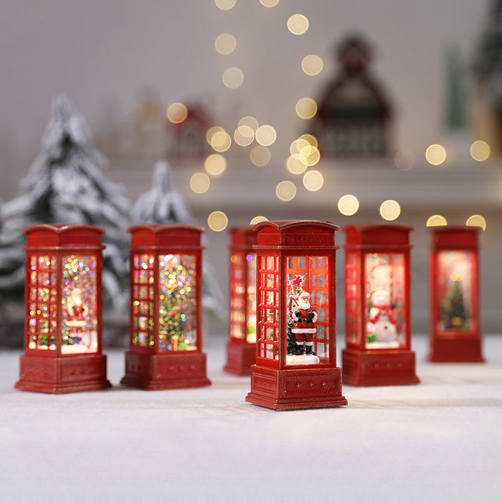 Lighted Phone Booth Christmas Ornament with Glowing Scene