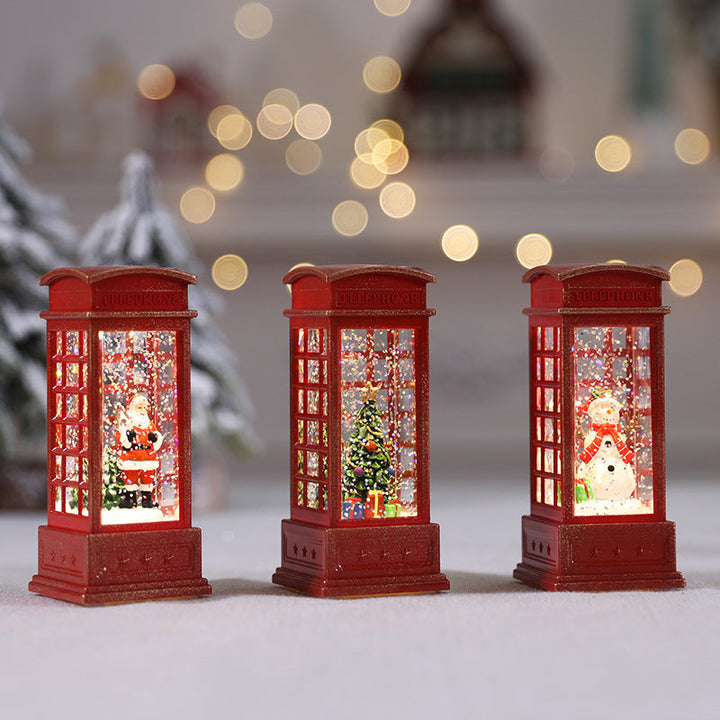 Lighted Phone Booth Christmas Ornament with Glowing Scene