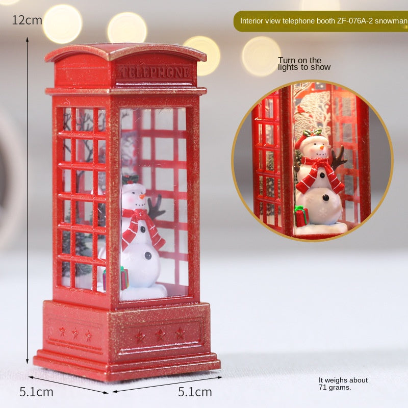 Lighted Phone Booth Christmas Ornament with Glowing Scene