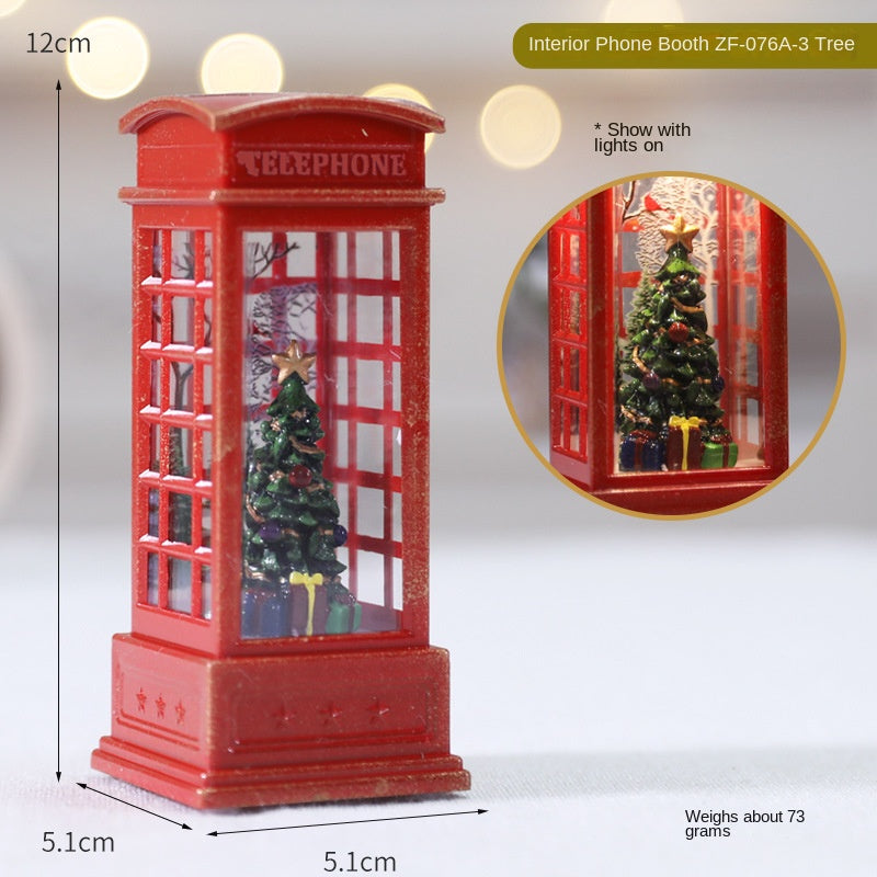 Lighted Phone Booth Christmas Ornament with Glowing Scene