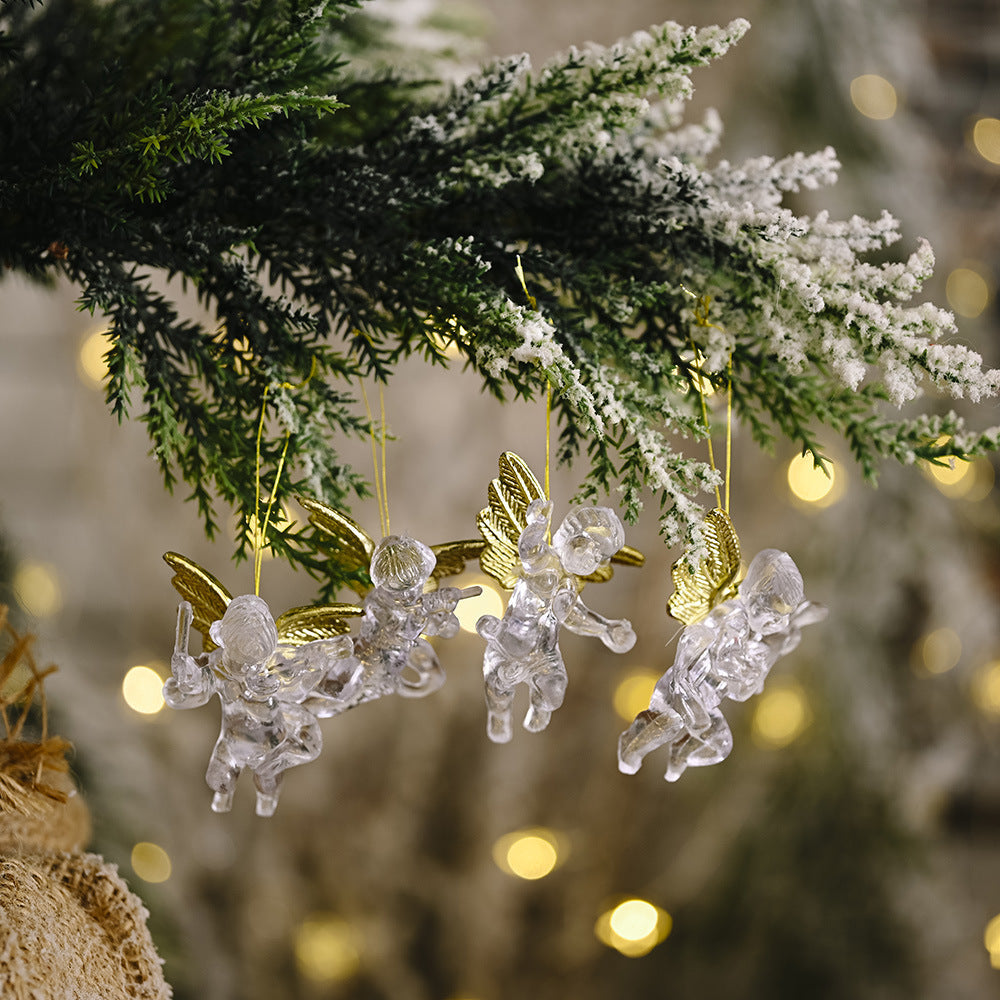 Transparent Angel Christmas Tree Ornaments | Gold Wings