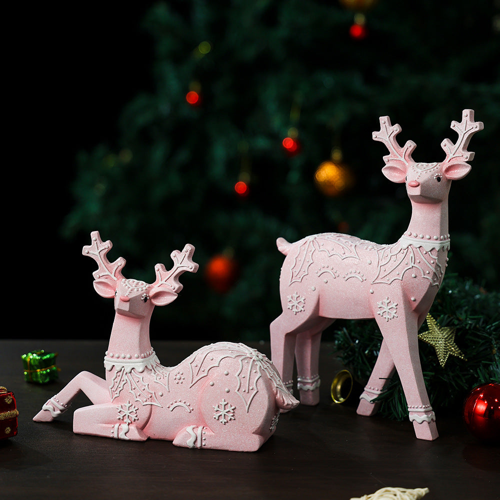 Christmas Resin Reindeer Decor Pair for Rustic Mantels