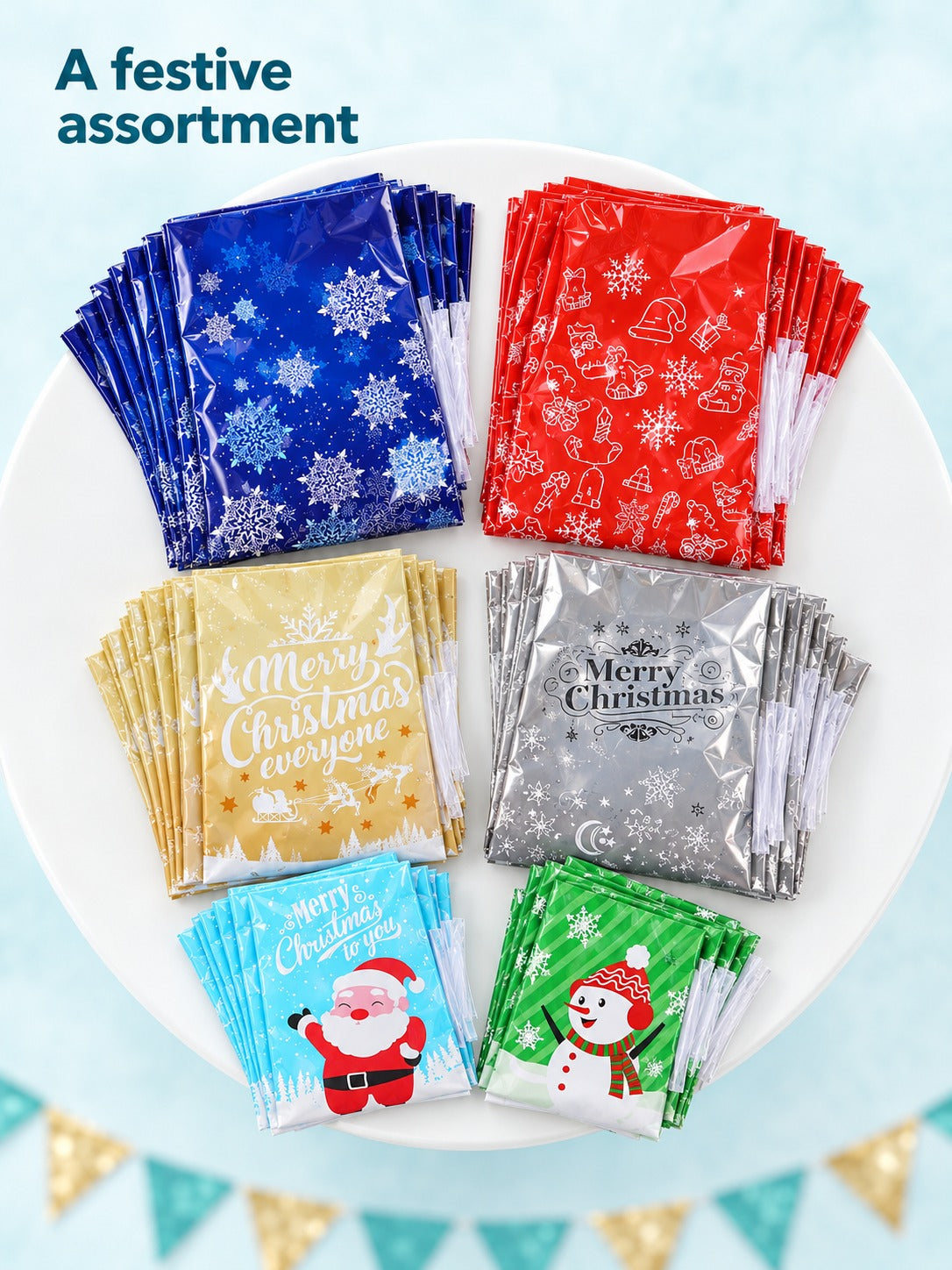 Christmas Drawstring Gift Bags 30 Pack Assorted Designs