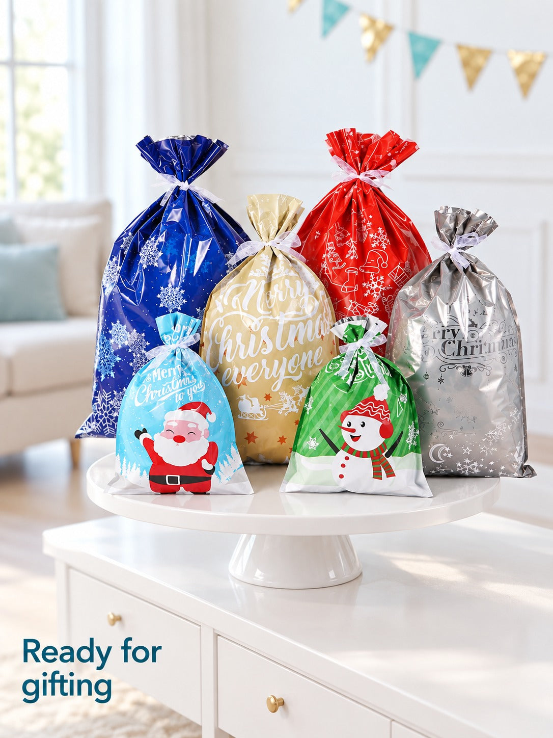Christmas Drawstring Gift Bags 30 Pack Assorted Designs