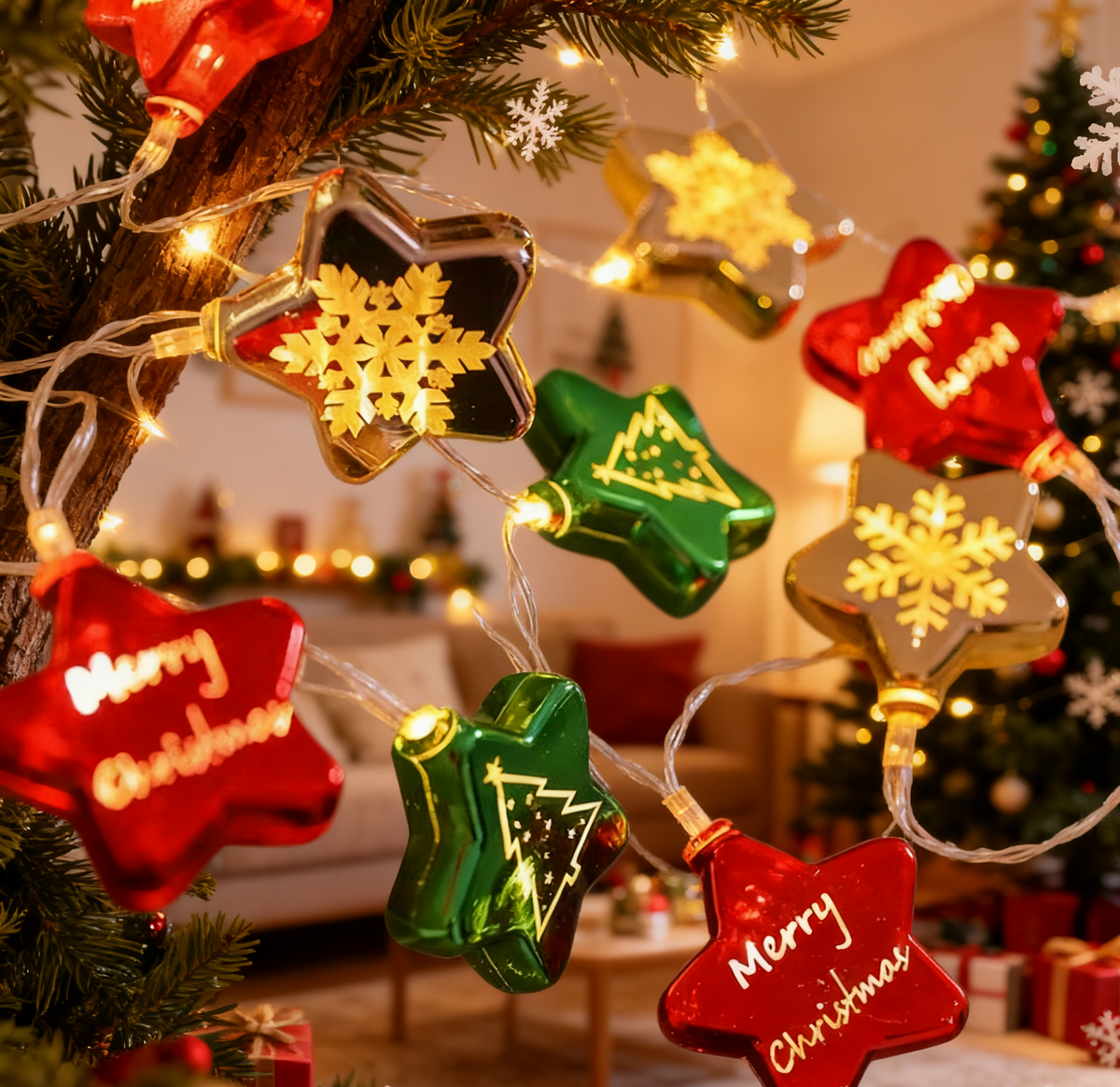 Electroplated Star Christmas LED String Lights for Tree