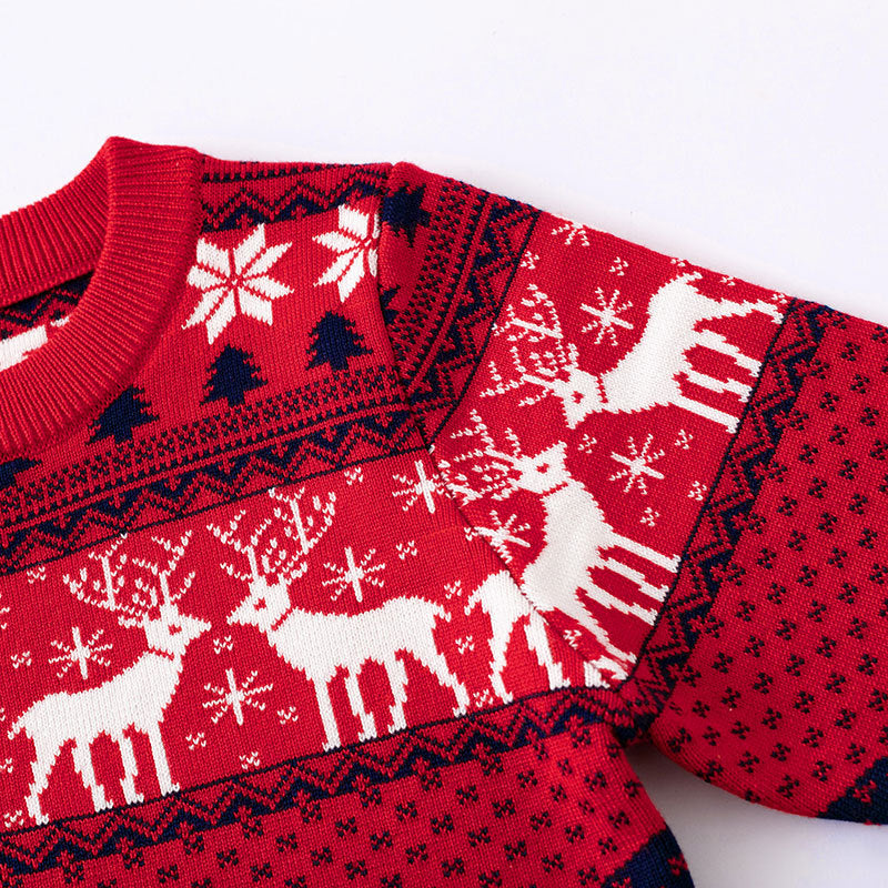 Kids Christmas Sweater with Red Reindeer Knit Pattern