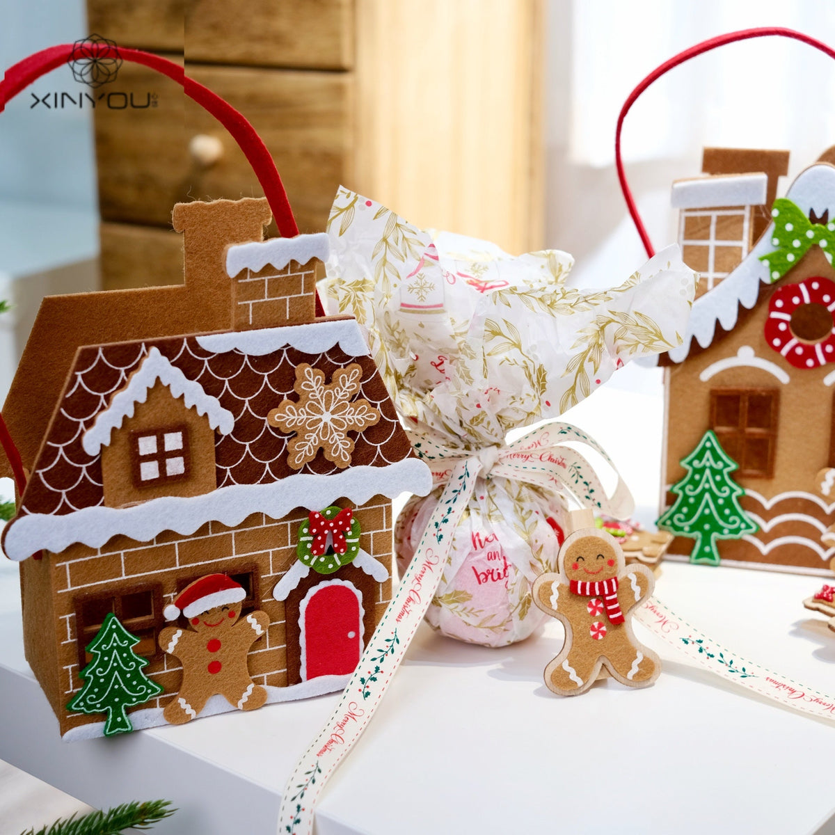 Christmas Felt Gift Bag for Gingerbread House Gifting