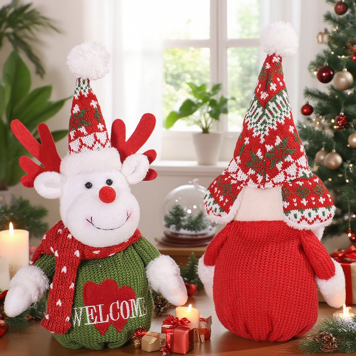 Christmas Plush Decorations Set for Festive Tabletop Cheer