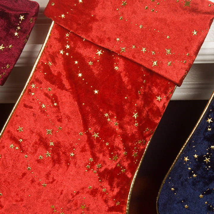 Velvet Christmas Stocking With Gold Star Gift Holder