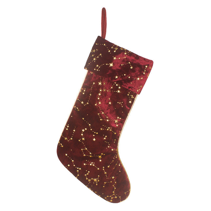 Velvet Christmas Stocking With Gold Star Gift Holder
