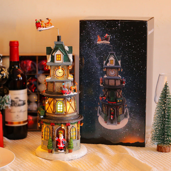 Christmas Rotating Music Box With Glowing Holiday Tower