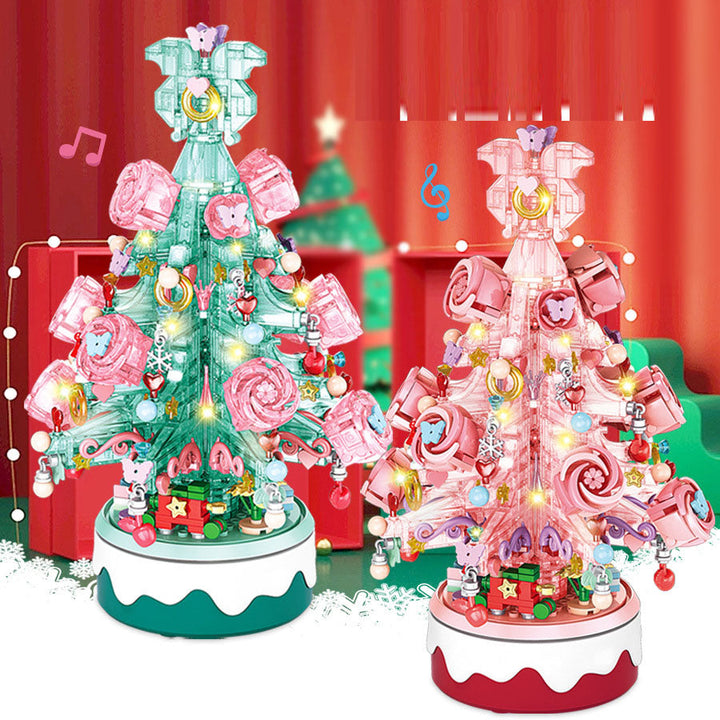Christmas Building-Block Music Box With Rotating Tree