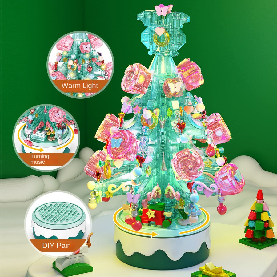 Christmas Building-Block Music Box With Rotating Tree