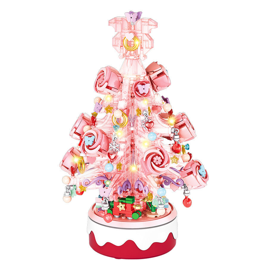 Christmas Building-Block Music Box With Rotating Tree