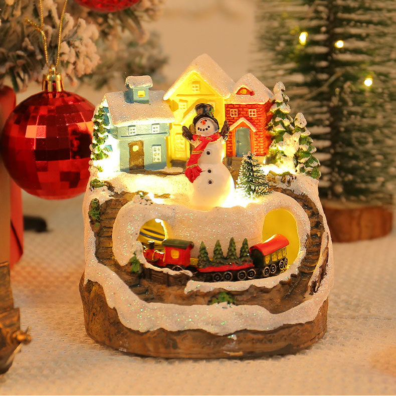 Christmas Village Music Box With Moving Train Lights