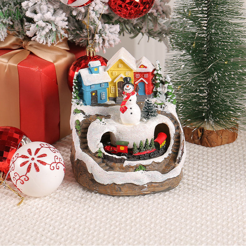 Christmas Village Music Box With Moving Train Lights