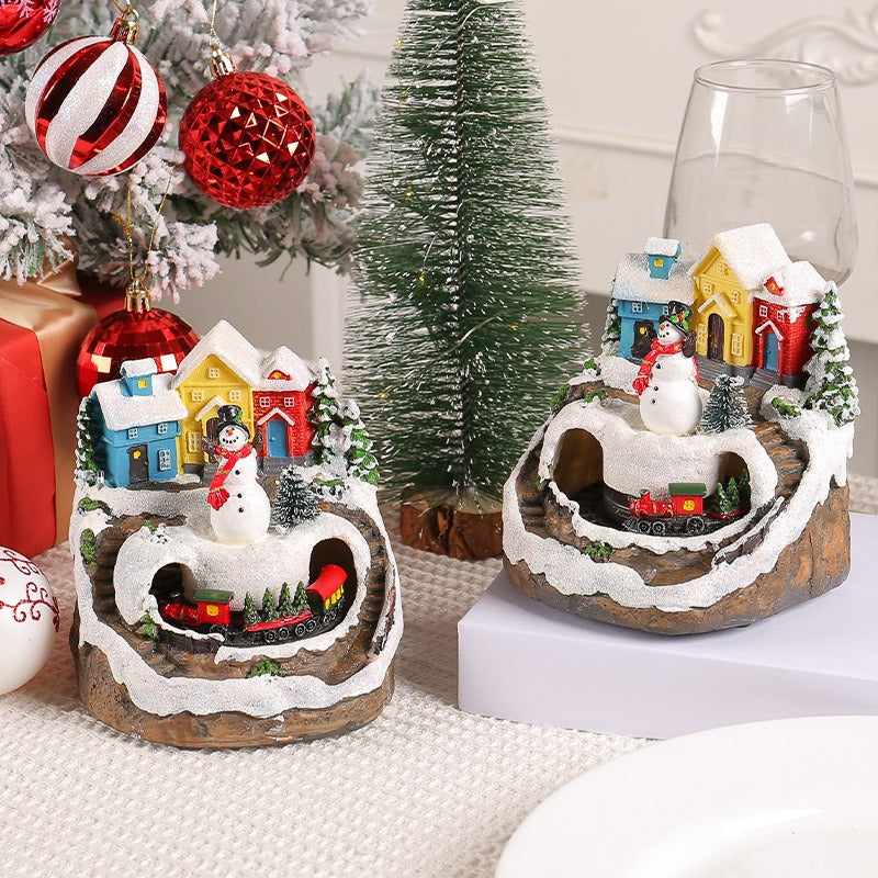 Christmas Village Music Box With Moving Train Lights