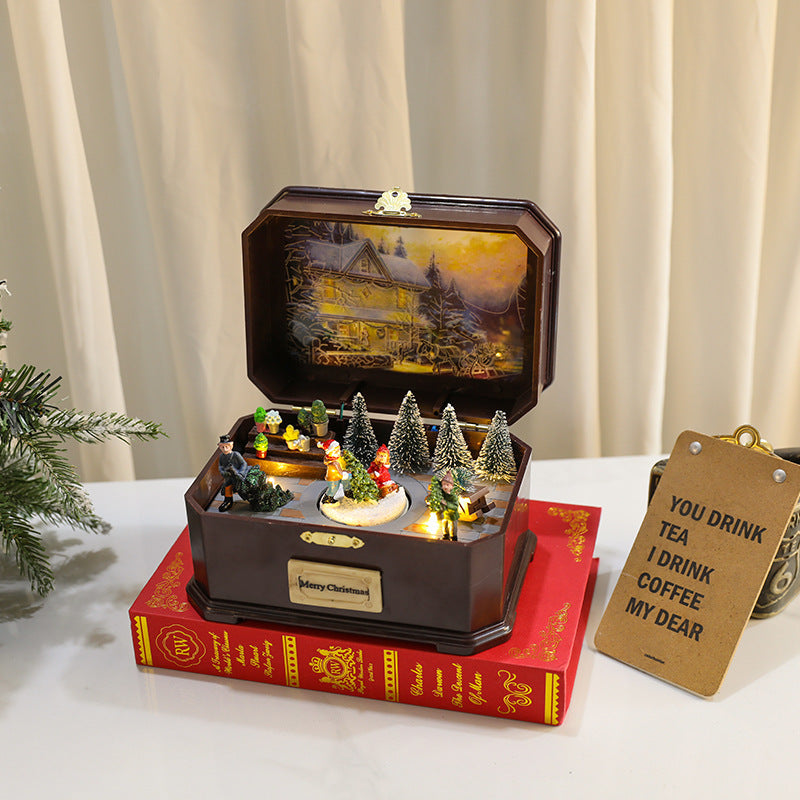 Rotating Christmas Music Box With Glowing Winter Scene