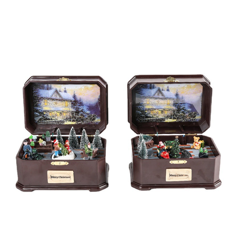 Rotating Christmas Music Box With Glowing Winter Scene