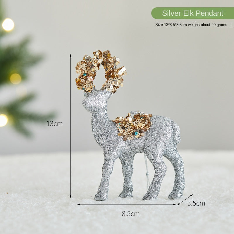 Glitter Flocked Reindeer Christmas Display Decor Set