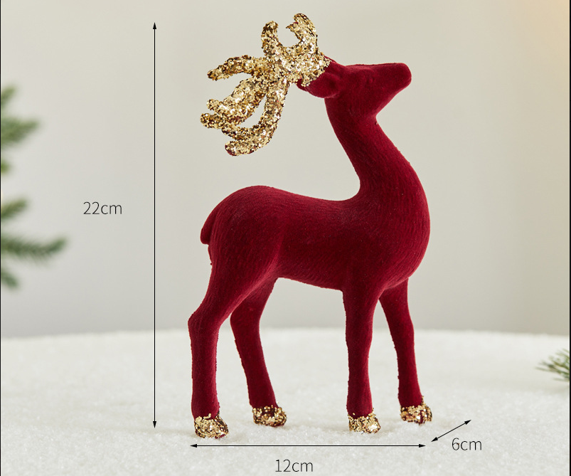 Glitter Flocked Reindeer Christmas Display Decor Set
