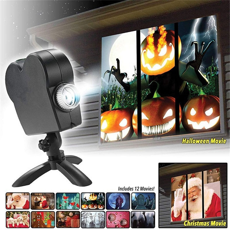 Seasonal Window Projector for 12 Christmas & Halloween Movies