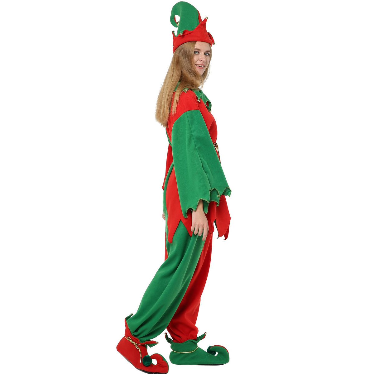 Women's Christmas Elf Costume Set With Hat & Shoe Covers
