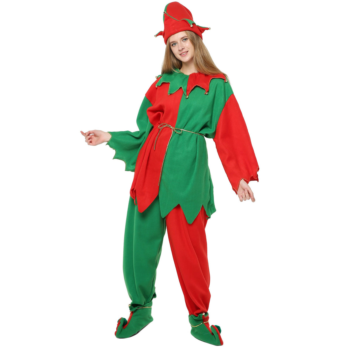Women's Christmas Elf Costume Set With Hat & Shoe Covers