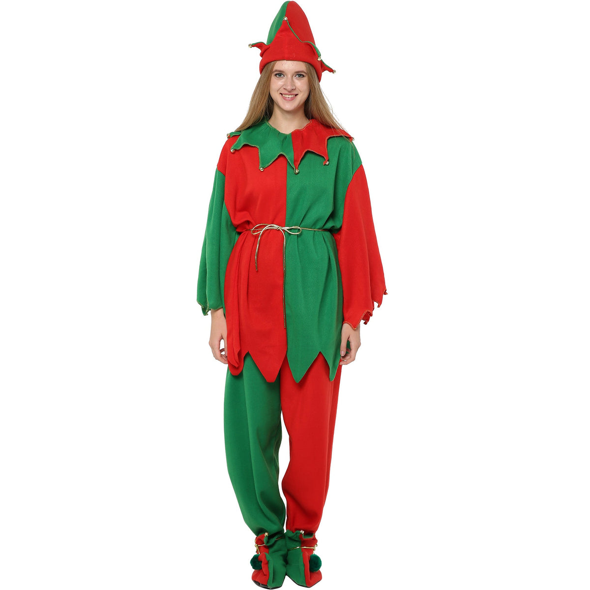 Women's Christmas Elf Costume Set With Hat & Shoe Covers