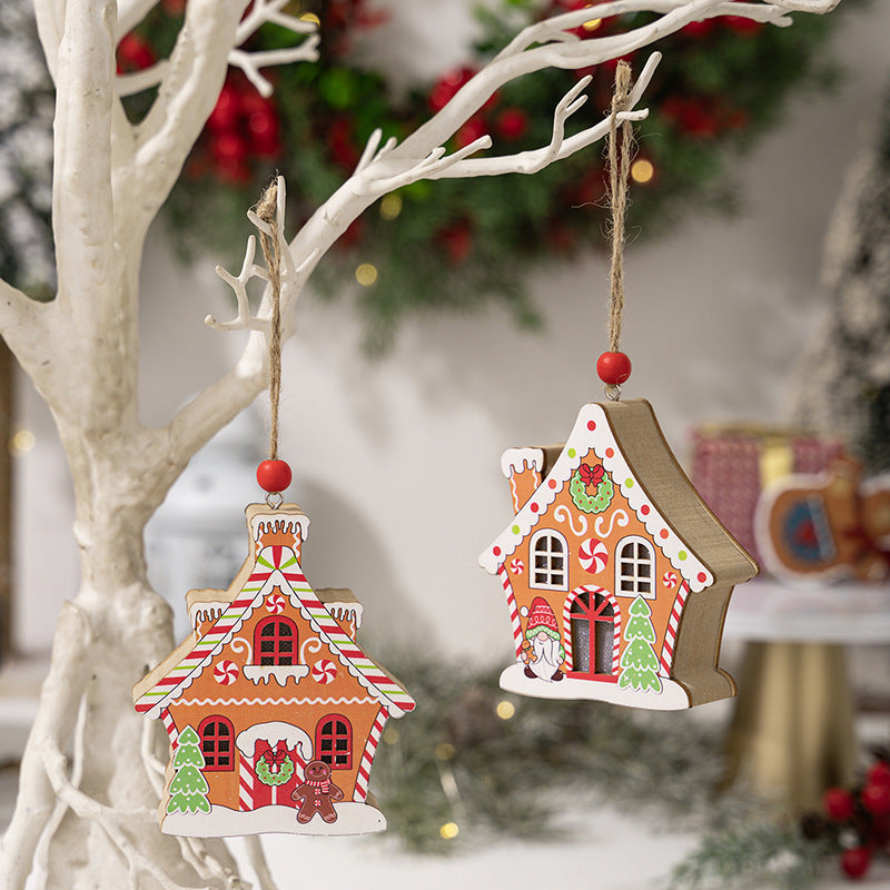 Gingerbread Hut Wooden Pendant with Glowing Window Light
