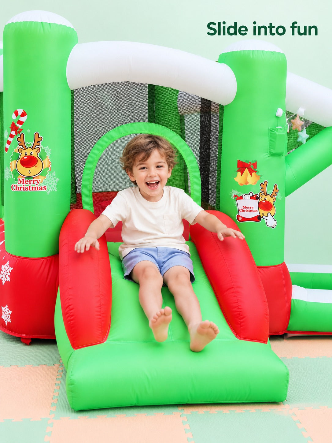 Christmas Inflatable Bouncer for Kids with Slide and Blower