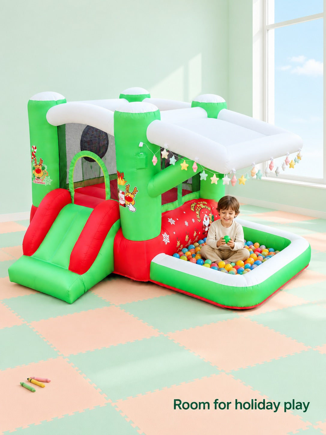 Christmas Inflatable Bouncer for Kids with Slide and Blower