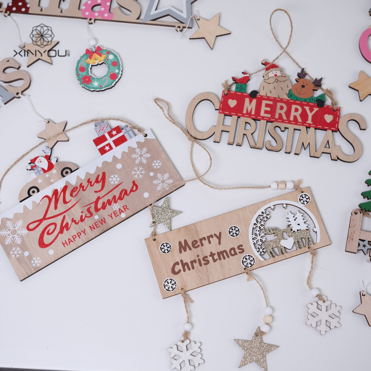 Wooden Christmas Hanging Sign for Festive Door Decor