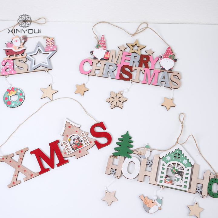 Wooden Christmas Hanging Sign for Festive Door Decor