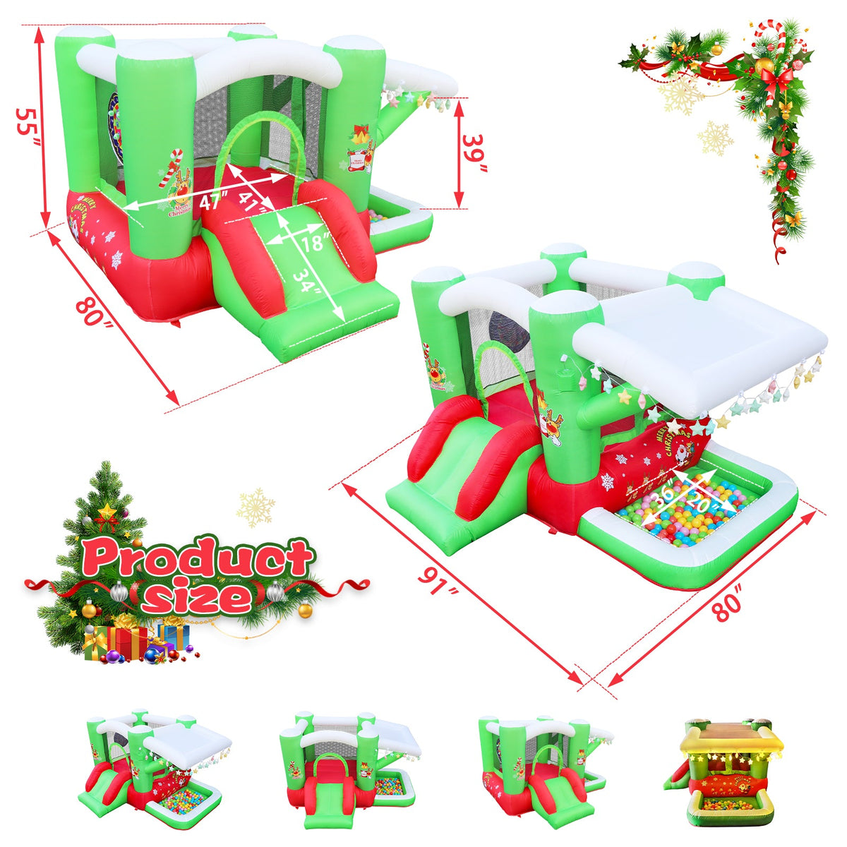 Christmas Inflatable Bouncer with Slide and Ball Pit
