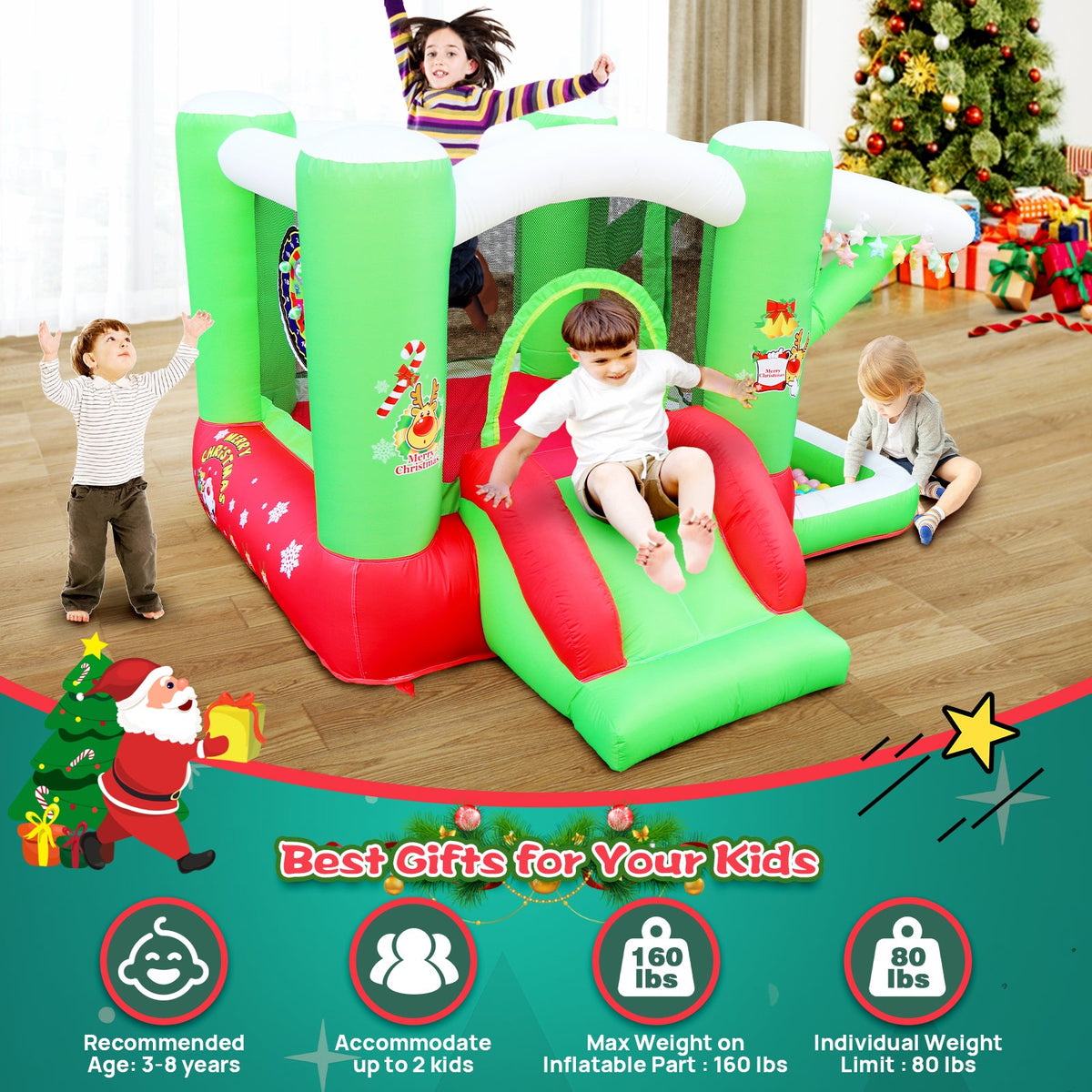 Christmas Inflatable Bouncer with Slide and Ball Pit