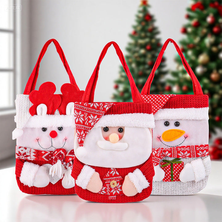 Christmas Gift Bag With Reusable Knitted Character Design