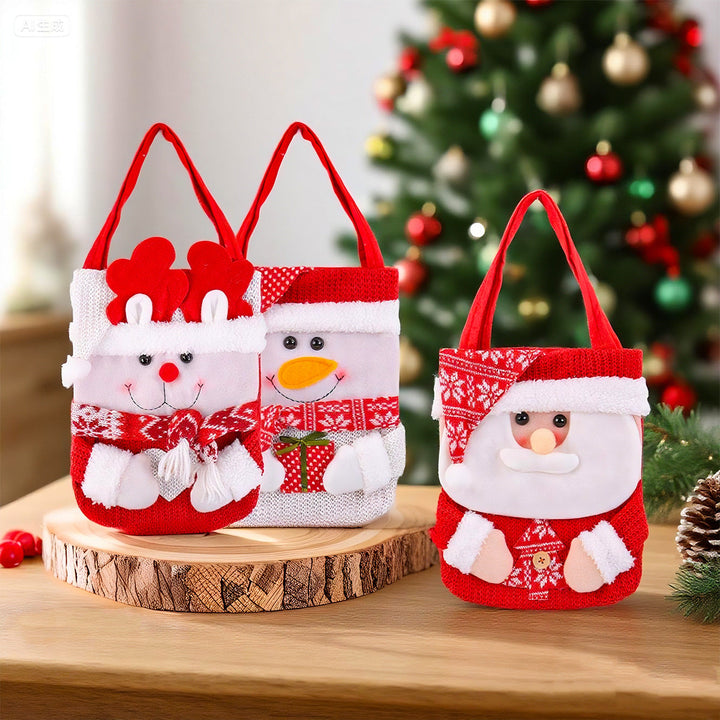 Christmas Gift Bag With Reusable Knitted Character Design