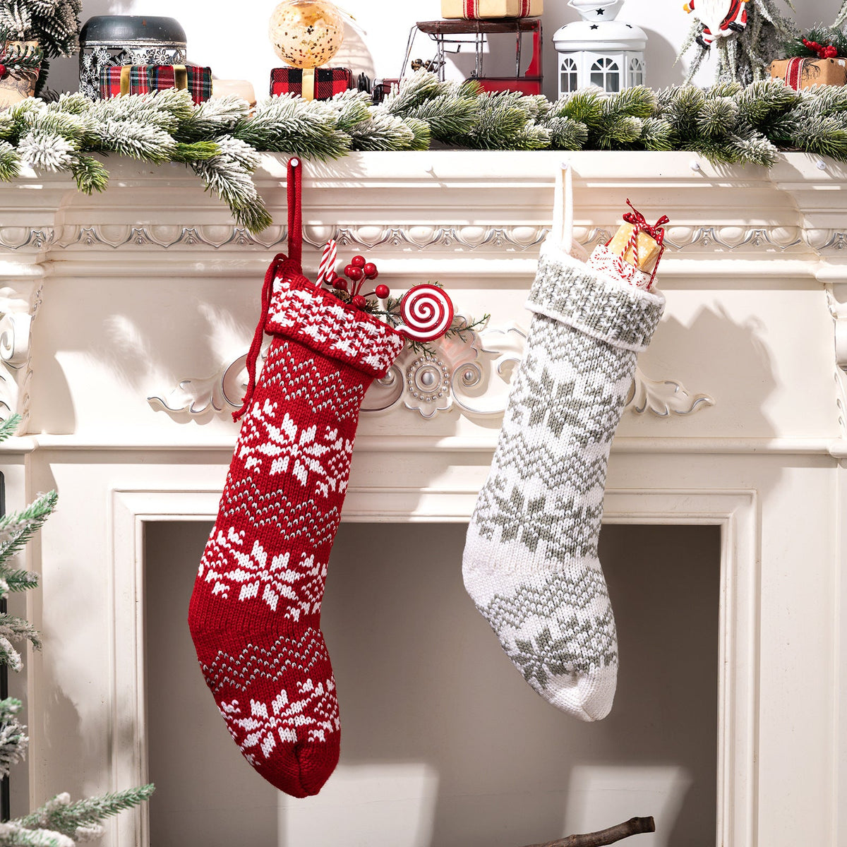 Knitted Christmas Stockings With Snowflake Design Set