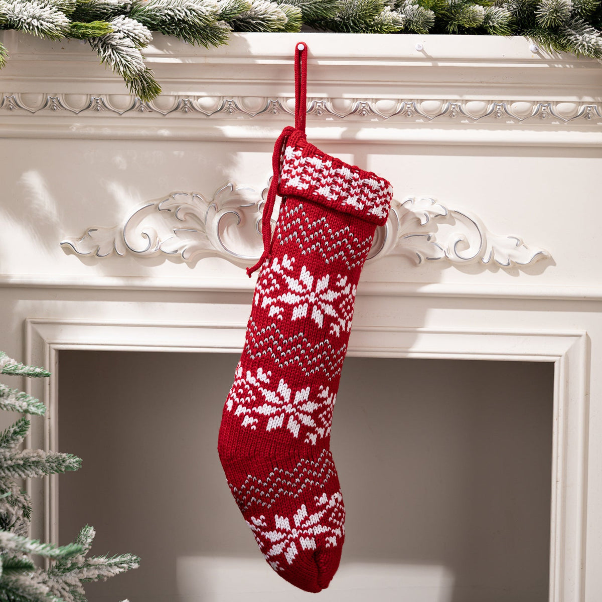Knitted Christmas Stockings With Snowflake Design Set