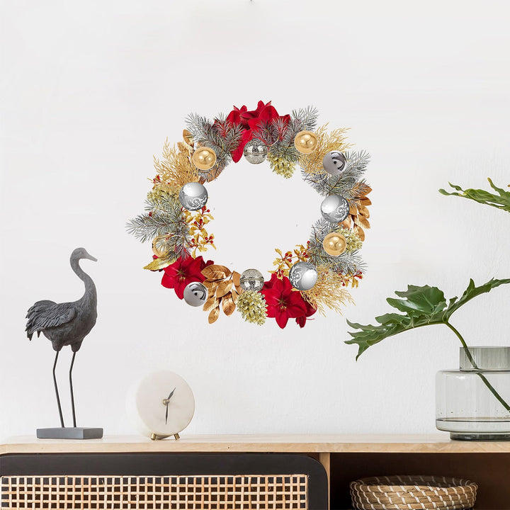 Christmas Wreath Set with Poinsettia and Gold Baubles