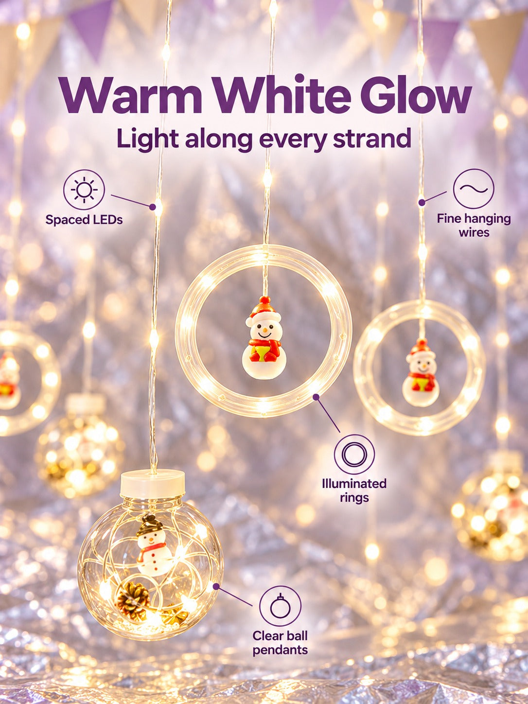 Christmas LED Curtain String Lights for Window Decor